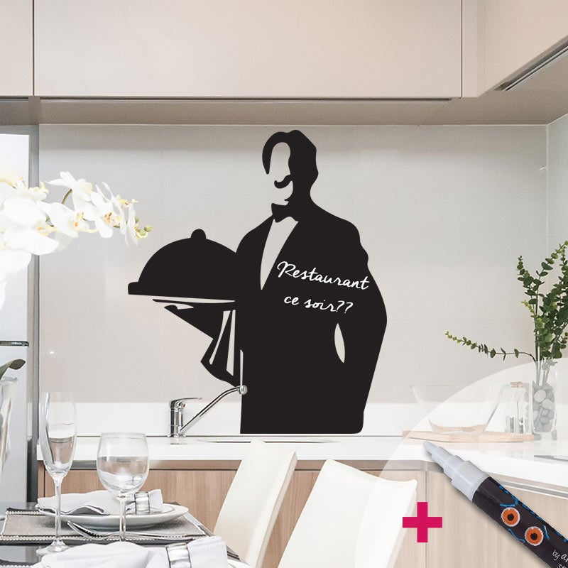 Adesivo lavagna cameriere + bianco gesso liquido - Sticker adesivo - adesivi murali - 90x75cm - 3