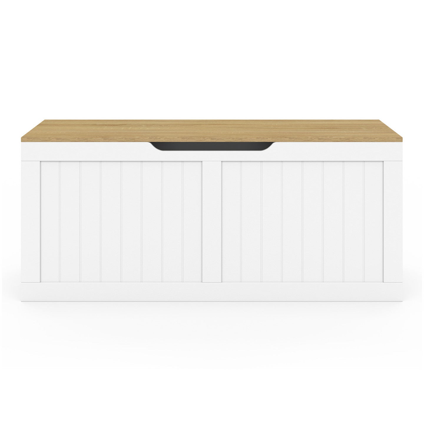 Banc coffre rangement 100 cm LEON bois et blanc - 3
