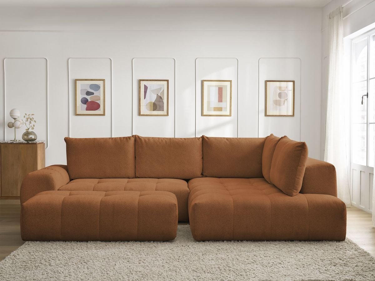 Canapé d'angle L convertible coffre EVEREST tissu chiné avec pouf ...