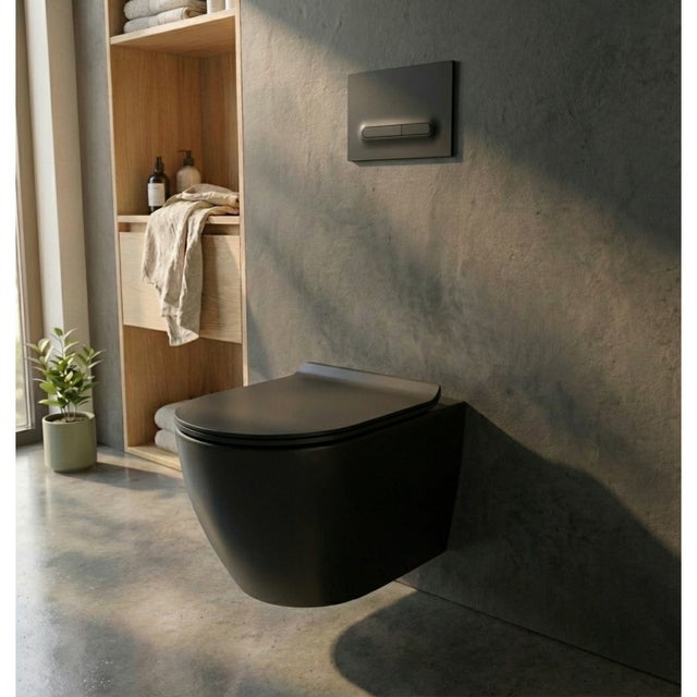 PixL WC suspendu en céramique Vortex , fixations invisibles + abattant Soft-Close, Noir mat (CEPX010RTORPBKM)