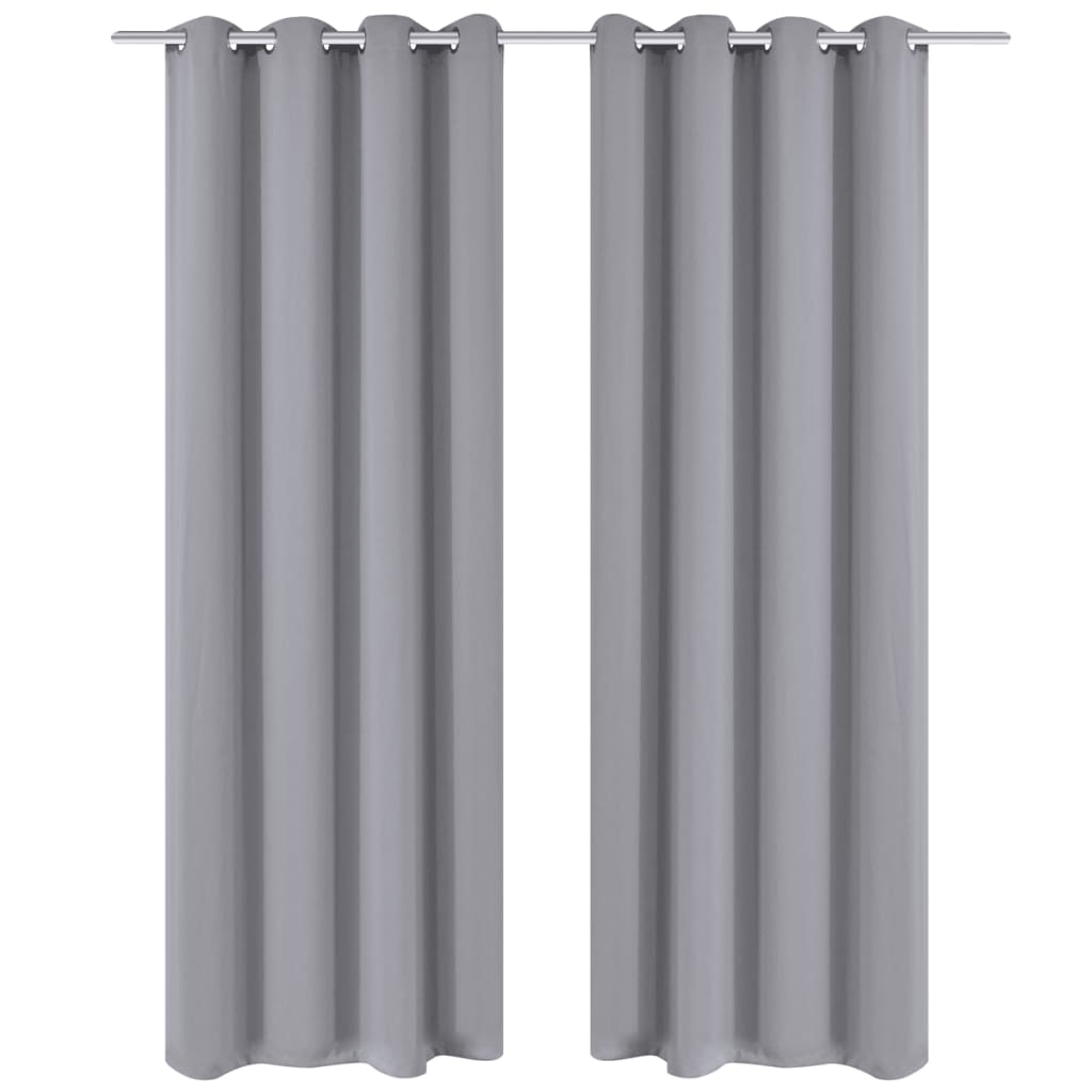 2 cortinas grises oscuras con anillas metálicas, blackout 135 x 245 cm