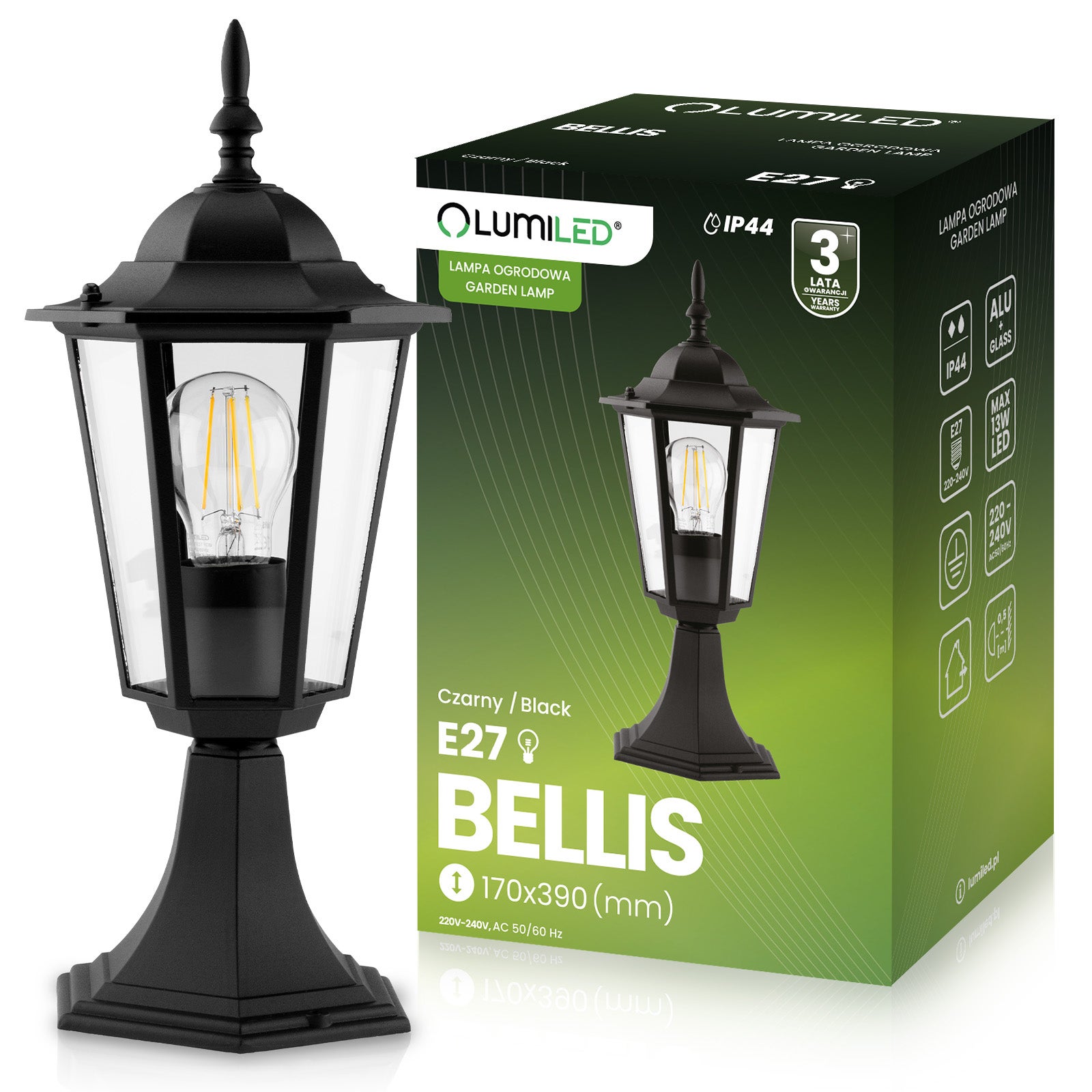 Lampa Ogrodowa Lumiled Zewnętrzna E27 Słupek Latarnia 40cm Czarna 1 szt.