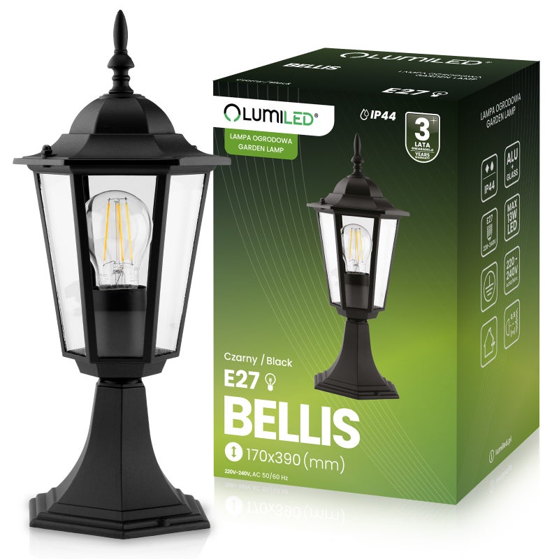 Lampa Ogrodowa Lumiled Zewnętrzna E27 Słupek Latarnia 40cm Czarna 1 szt.