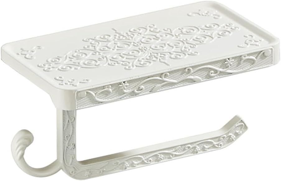 Uchwyt na papier toaletowy w stylu vintage z półkami i haczykami - Uchwyt na papier toaletowy (wykończenie białe)