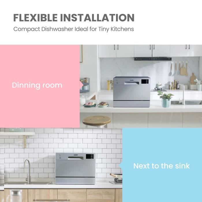 Comfee Lave-vaisselle pose libre TD602E-S L55cm 47db avec 6 couverts, 6 programmes, Commande tactile Affichage LED Inox - 3