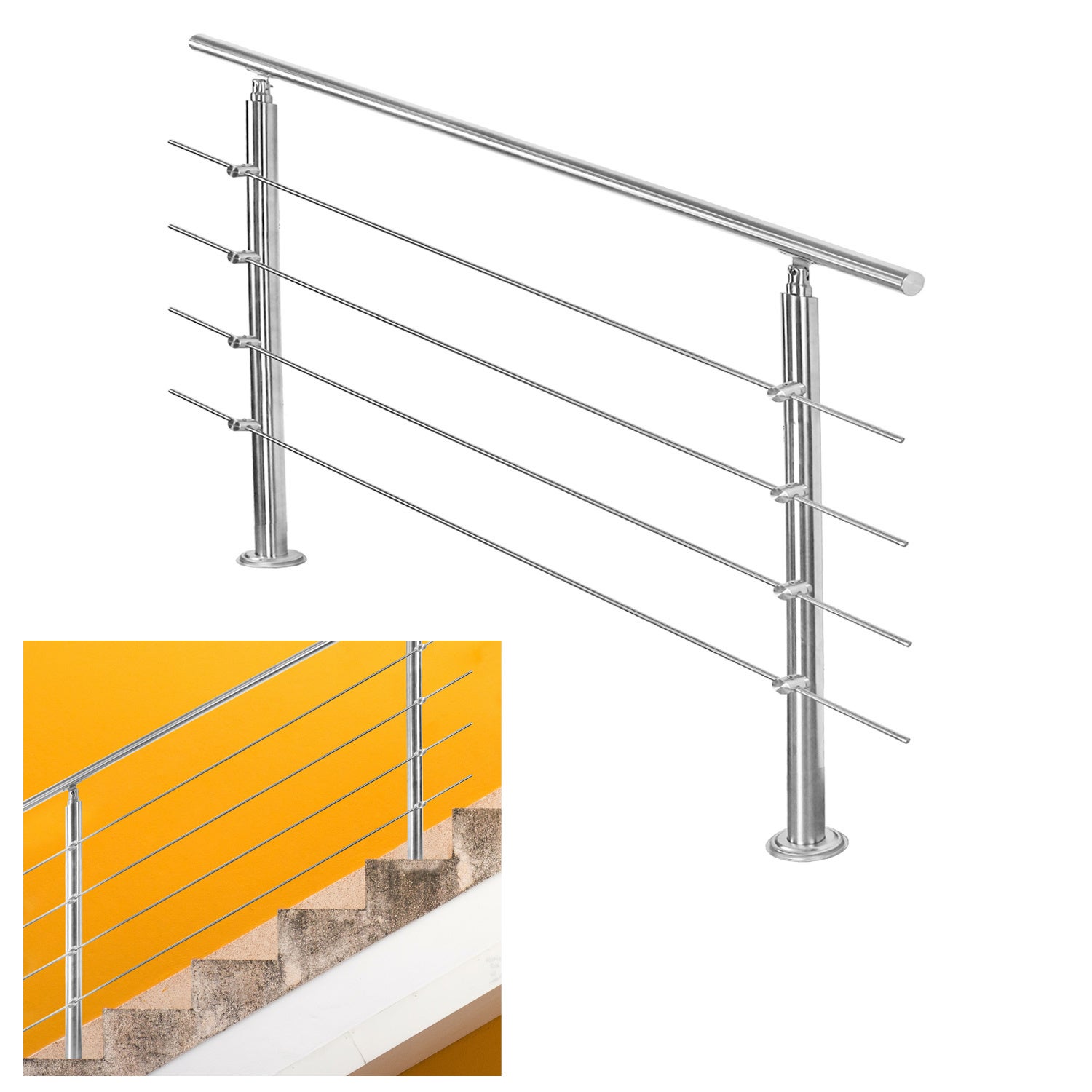 Garde-corps d'escalier inox 120 cm avec 4 lisses, inclinaison réglable, installation simple, usage intérieur extérieur - 3