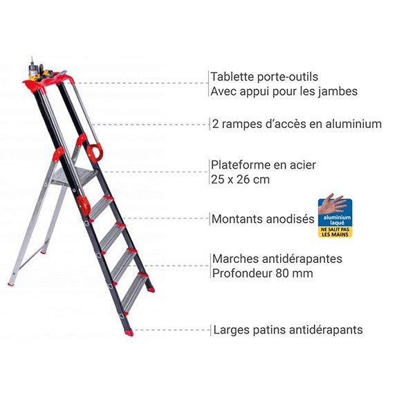 Escabeau alu 7 marches - Hauteur de travail max. 3.41m - 239207 - 3