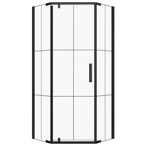 Kabina prysznicowa Metro 90 drzwi uchylne pięciokątna profile czarne szkło 6 mm z dekorem krata KERRA