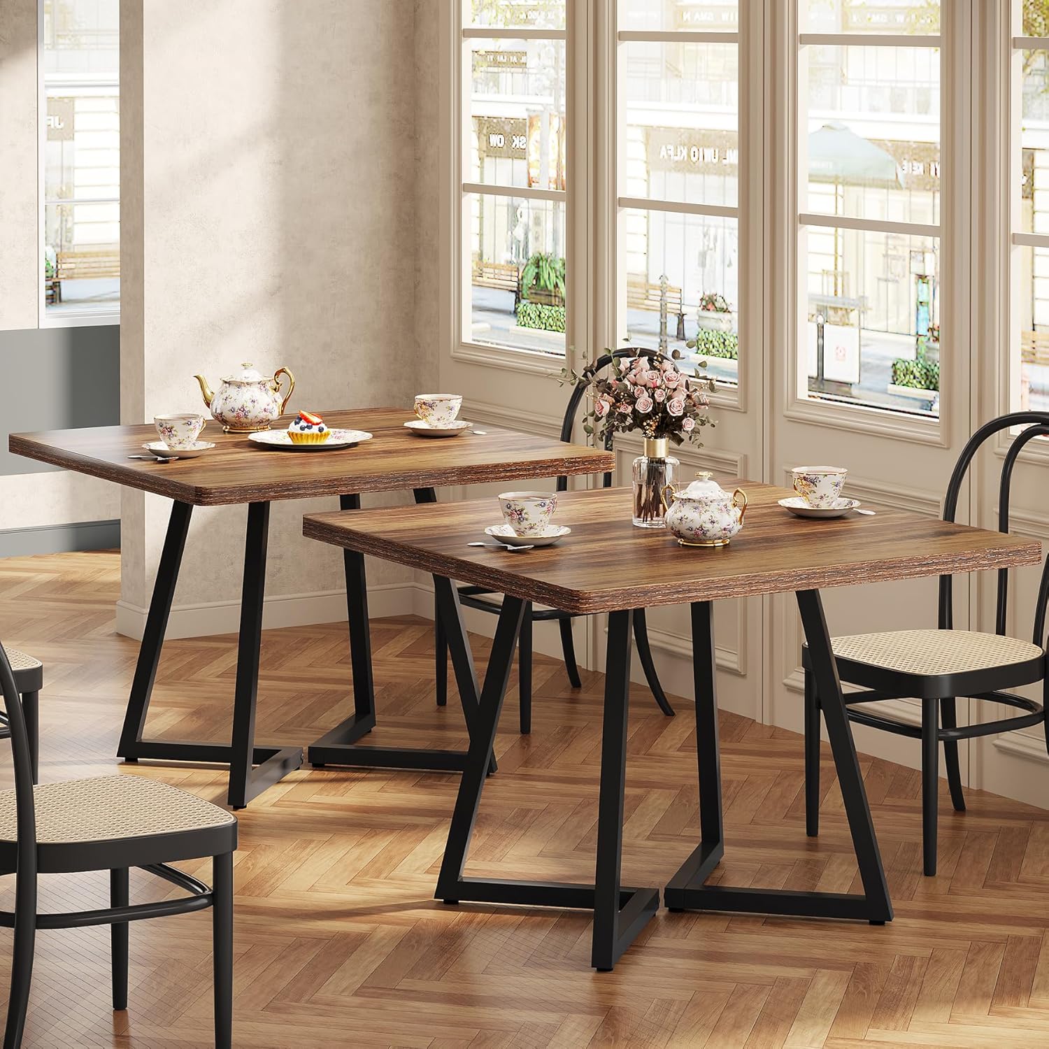 Tribesigns Table de Cuisine pour 4 Personnes, Table de Salle à Manger Petite avec Pied métallique de Style Industriel, 80 x 80 x 75 cm, Marron - 2