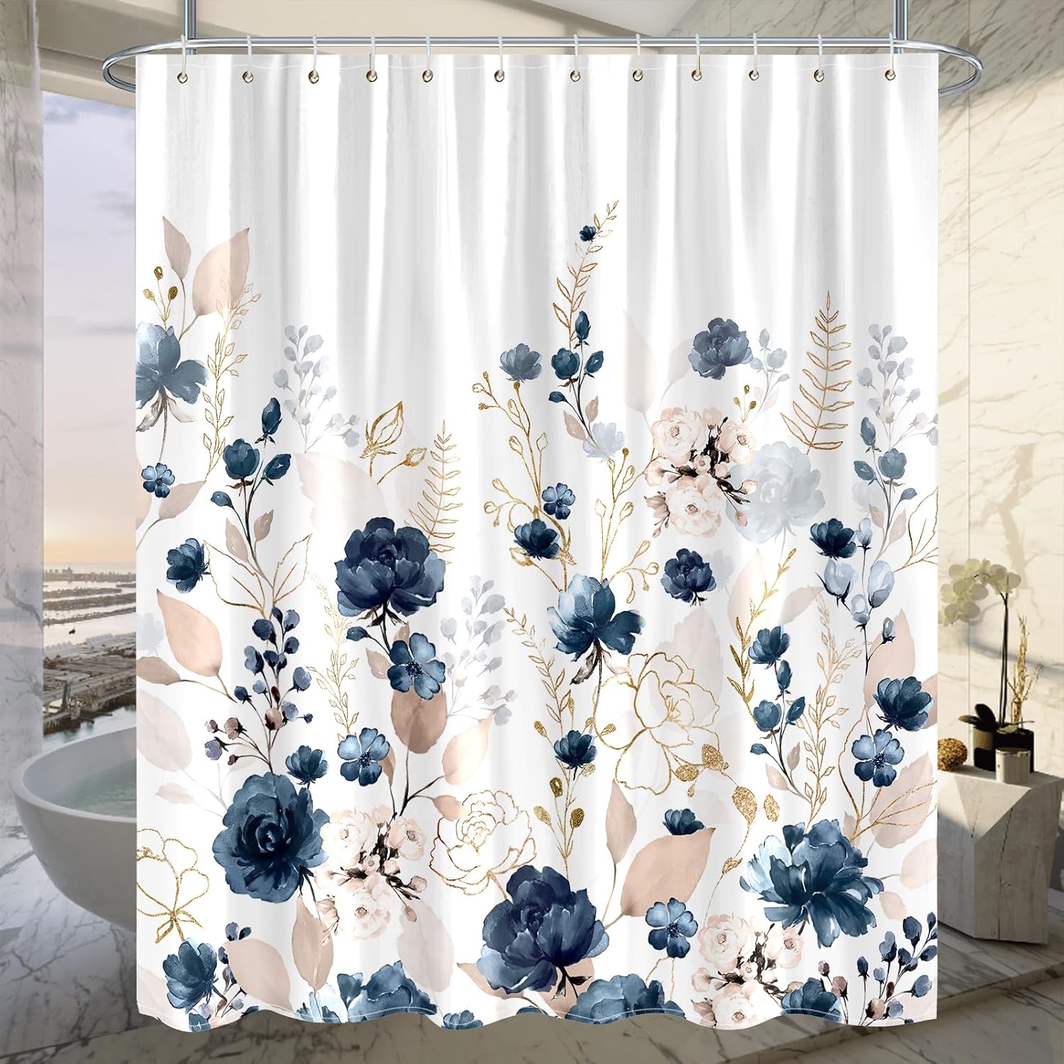 Cortina De Ducha Flor Naranja Cortina De Baño Tela Impermeable Antimoho Y Lavabl