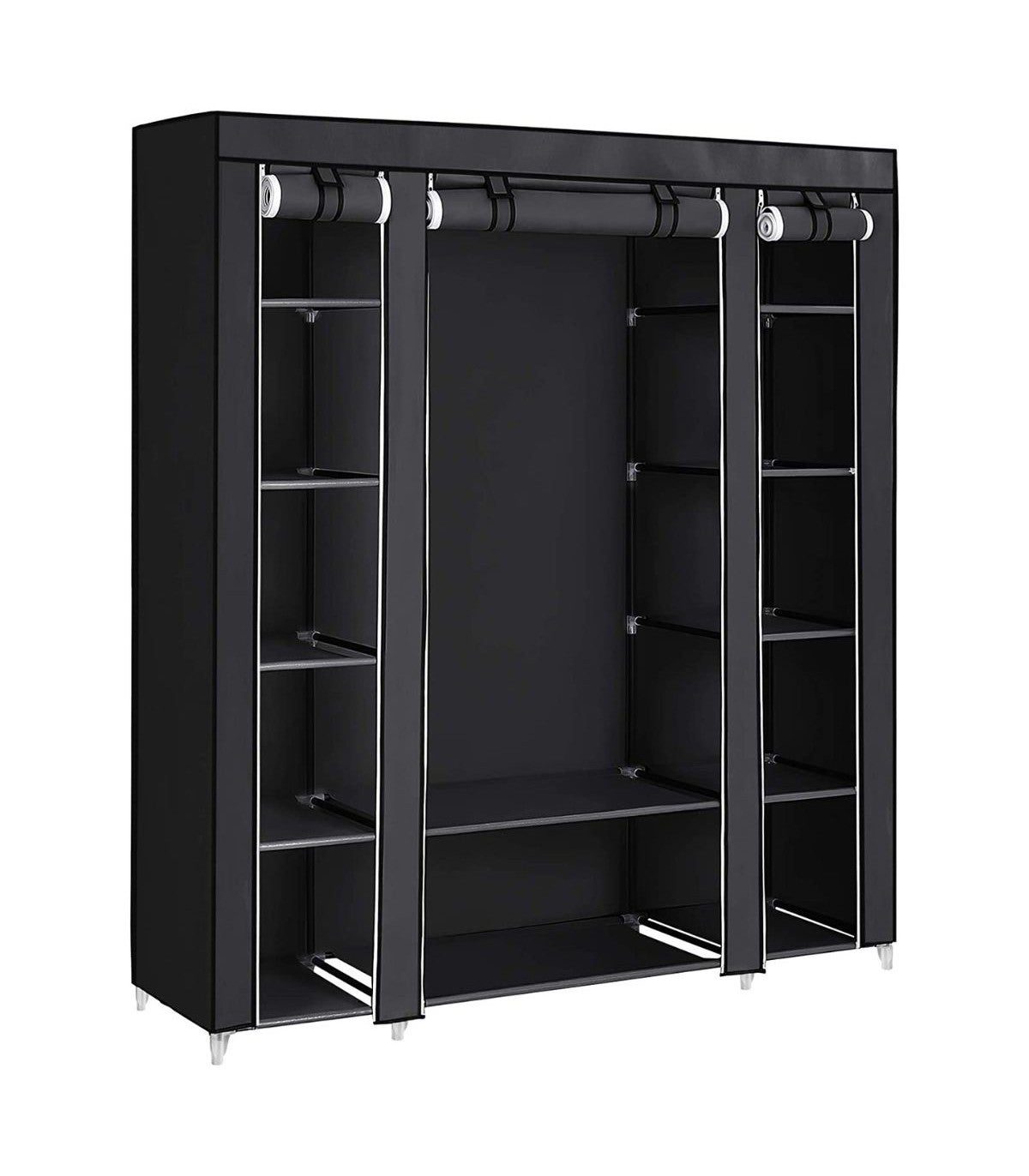 SONGMICS Armoire de Rangement en Tissu, Penderie avec Housse, Placard, Garde-robe, 45 x 150 x 175 cm, 12 Compartiments, pour Chambre, Vestiaire, Noir - 6