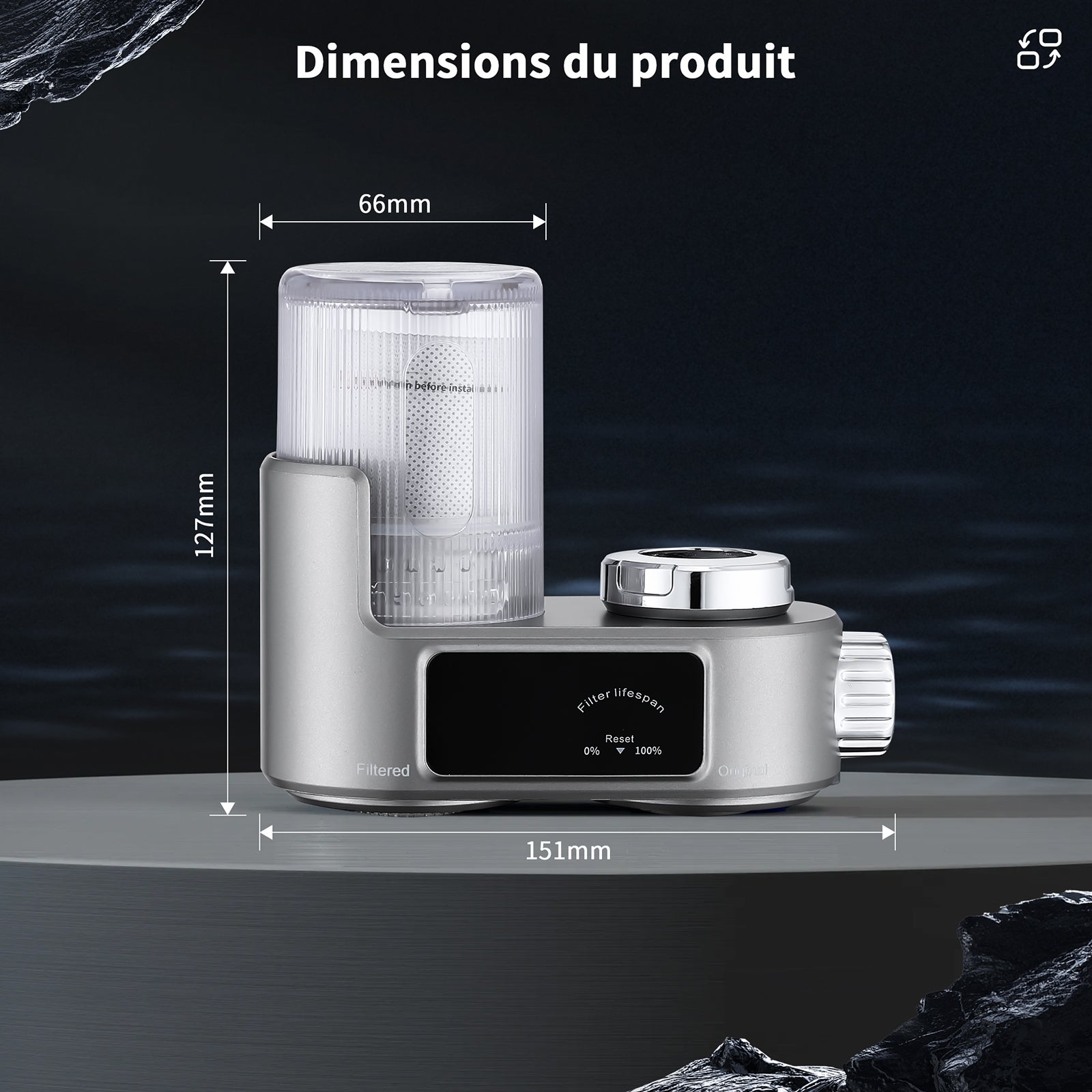 Système de Filtration d'Eau pour Robinet, Filtre à eau Gris - Élimine l'Oxyde, le Chlore, les Nitrates, les Sédiments et les Pesticides - 8