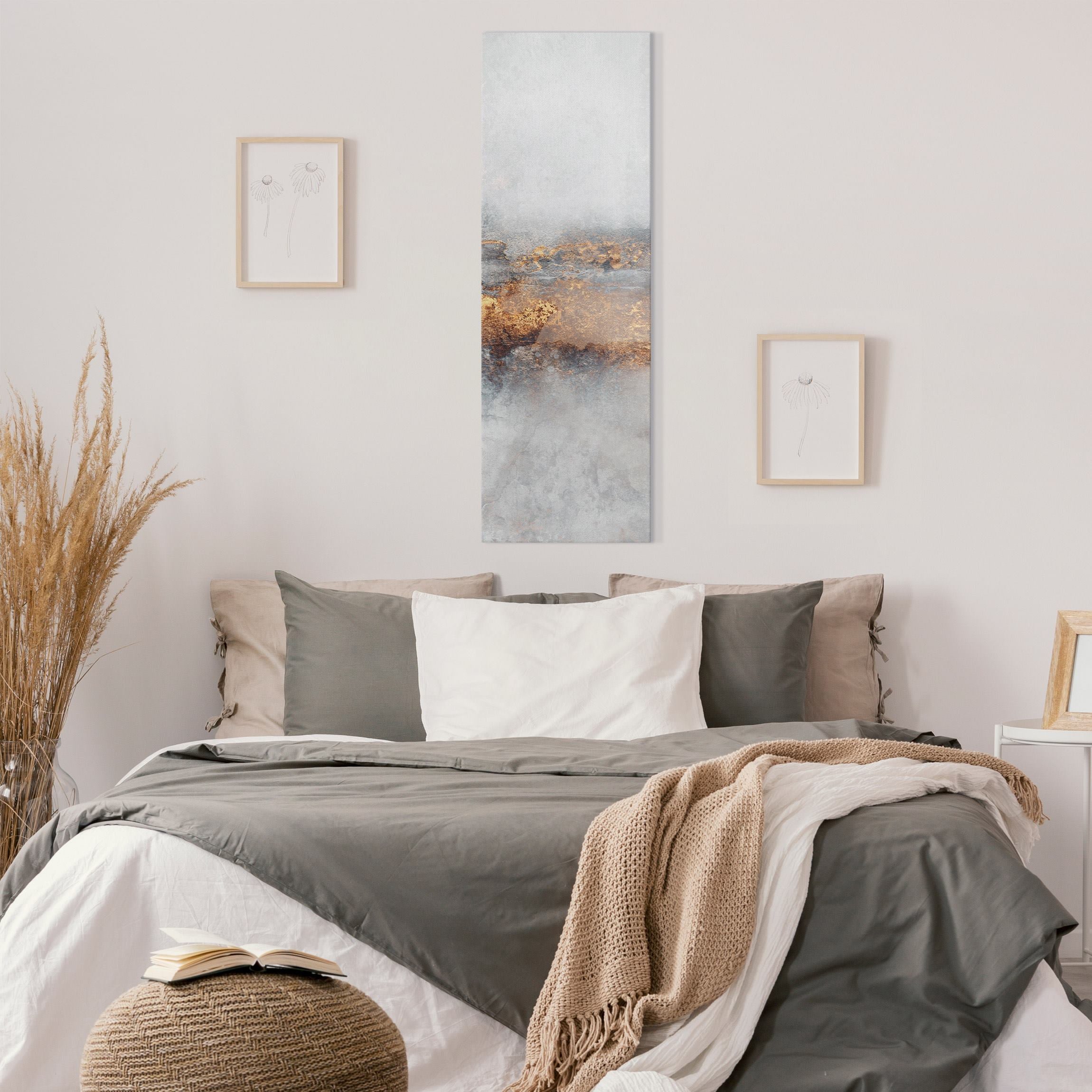 Impression sur toile tableau sur toile châssis gris art à motifs abstrait peinture 54 cuisine chambre à coucher salon couloir 50 x 150 cm - 2