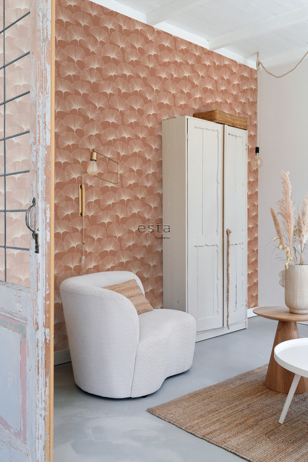 Papier peint feuilles de ginkgo terracotta - 53 cm x 10.05 m - ESTAhome - 2