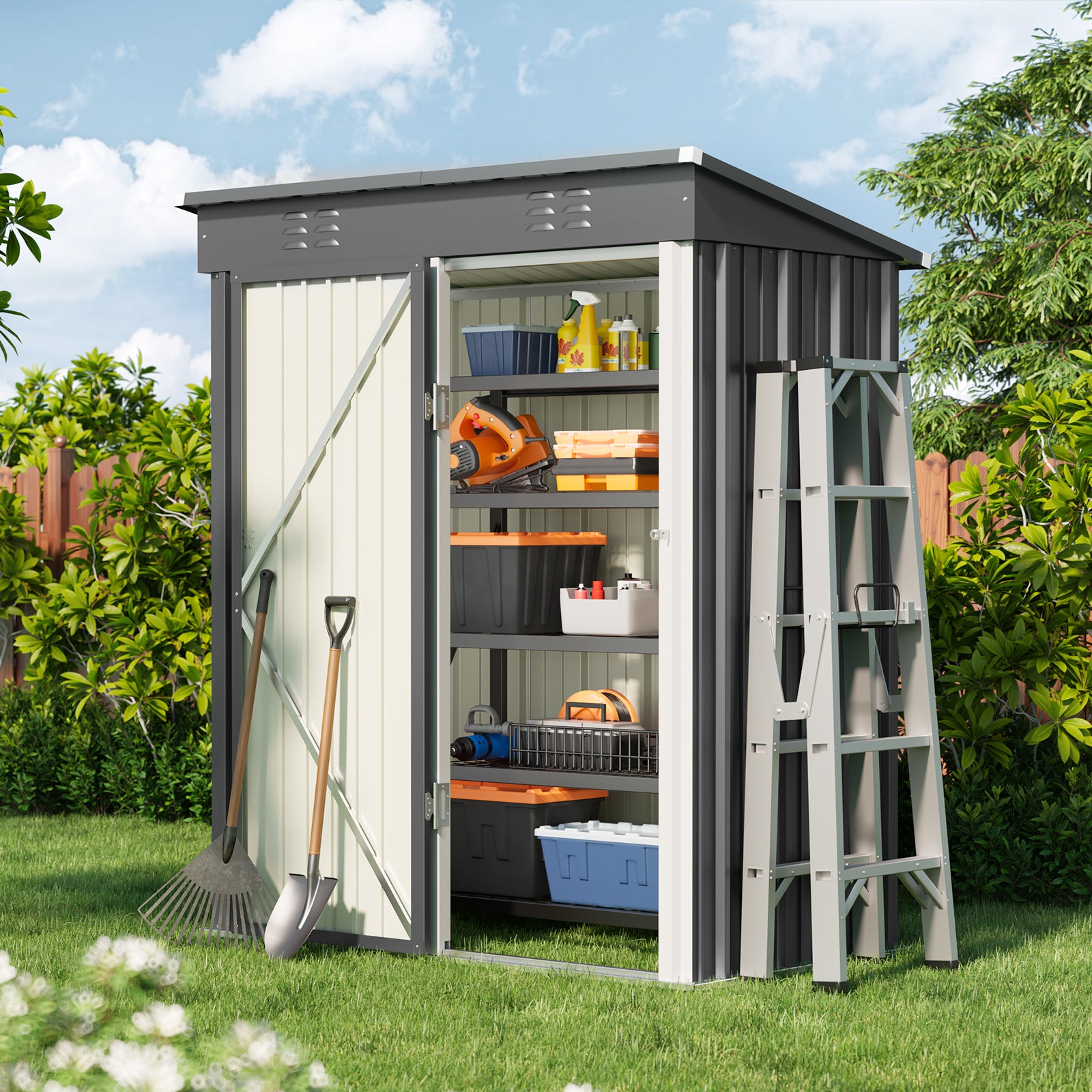 Abre-teto de jardim metálico Bealife 162 x 95 x 182 cm, cinza, construção estável para o jardim - 9