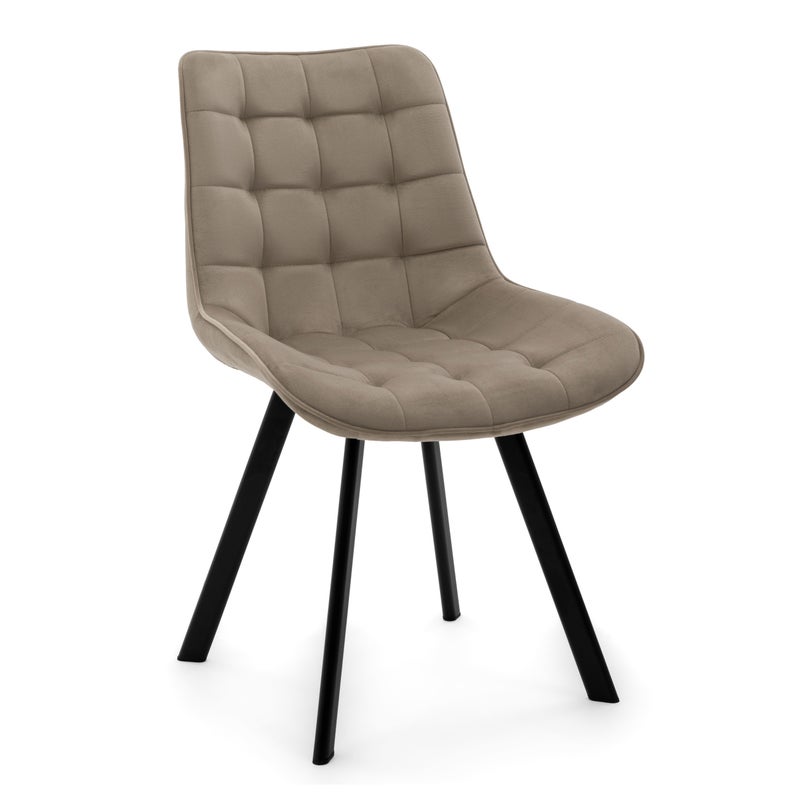 Krzesło tapicerowane do salonu jadalni welurowe pikowane TORI ciemnobeżowe