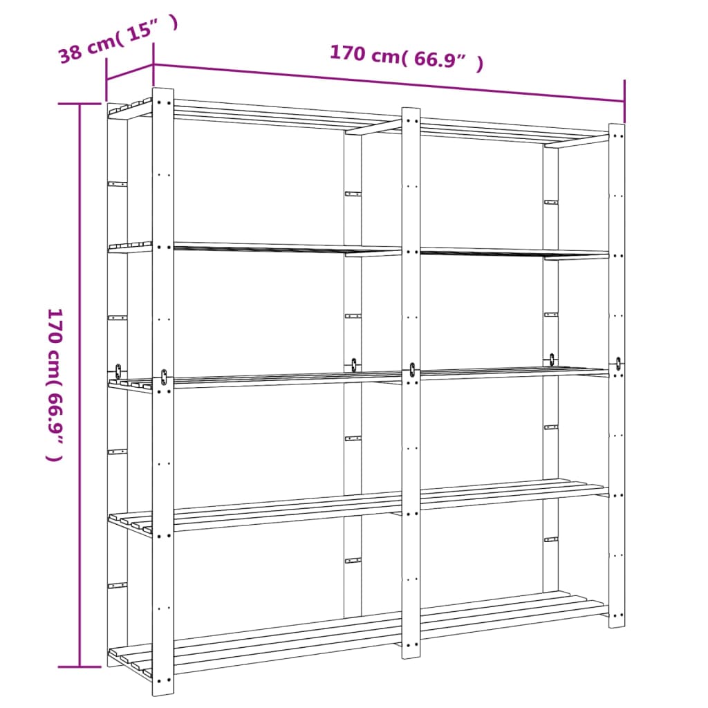 Support de rangement à 5 niveaux noir 170x38x170 cm bois pin - 7