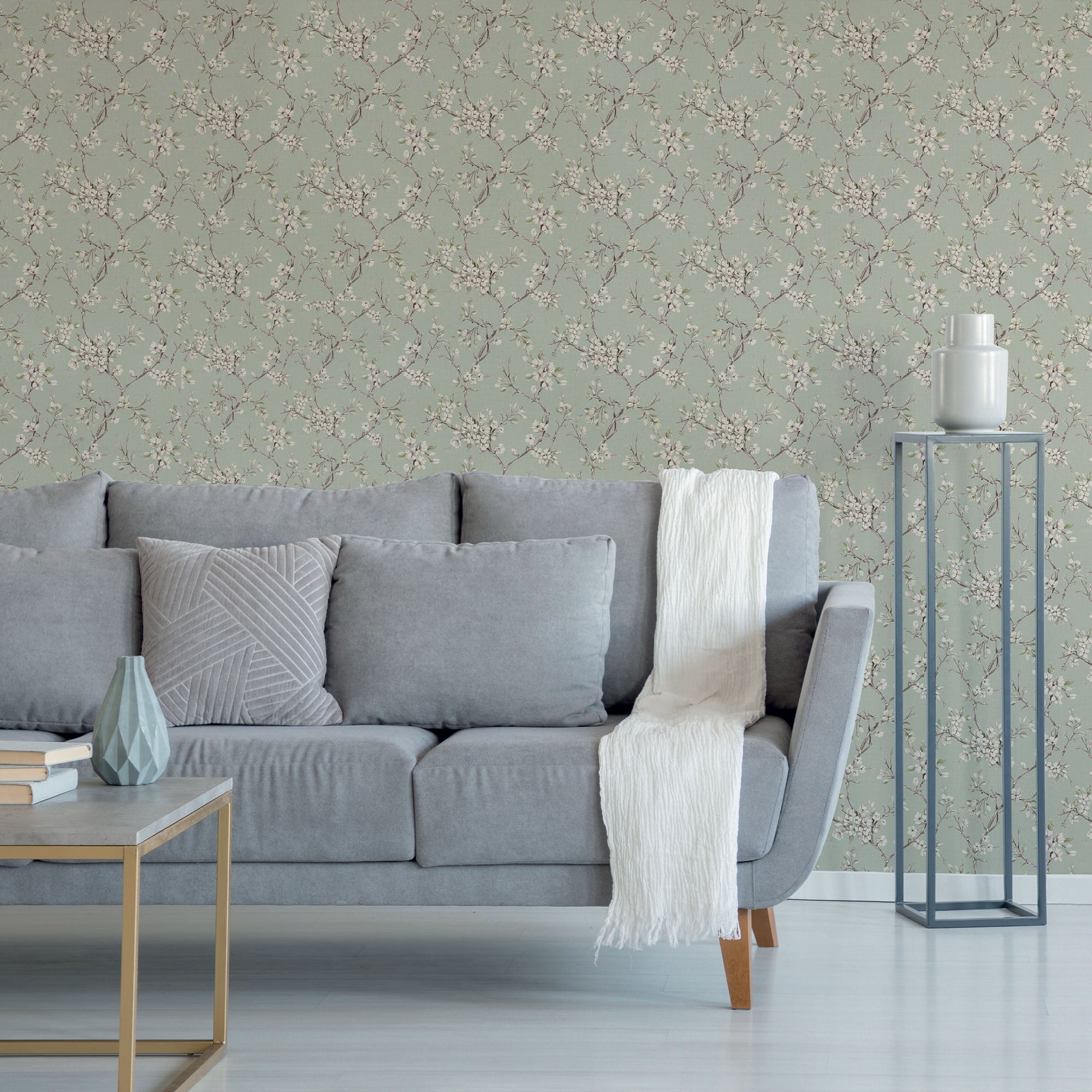 Papel pintado Eliza Sage 1005 x 52cm Verde | Leroy Merlin