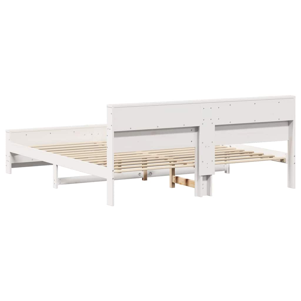 Cadre de lit avec étagère, en pin massif, blanc, pour la chambre, 200 × 200 cm - 7