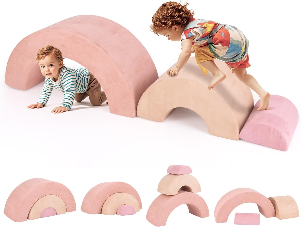 3 Szt. Tor Przeszkód dla Niemowląt, Moduł Motoryczny z Miękkiej Pianki, Zabawka Edukacyjna Arc-en-Ciel, dla Dzieci Powyżej 3 Lat (Różowy)