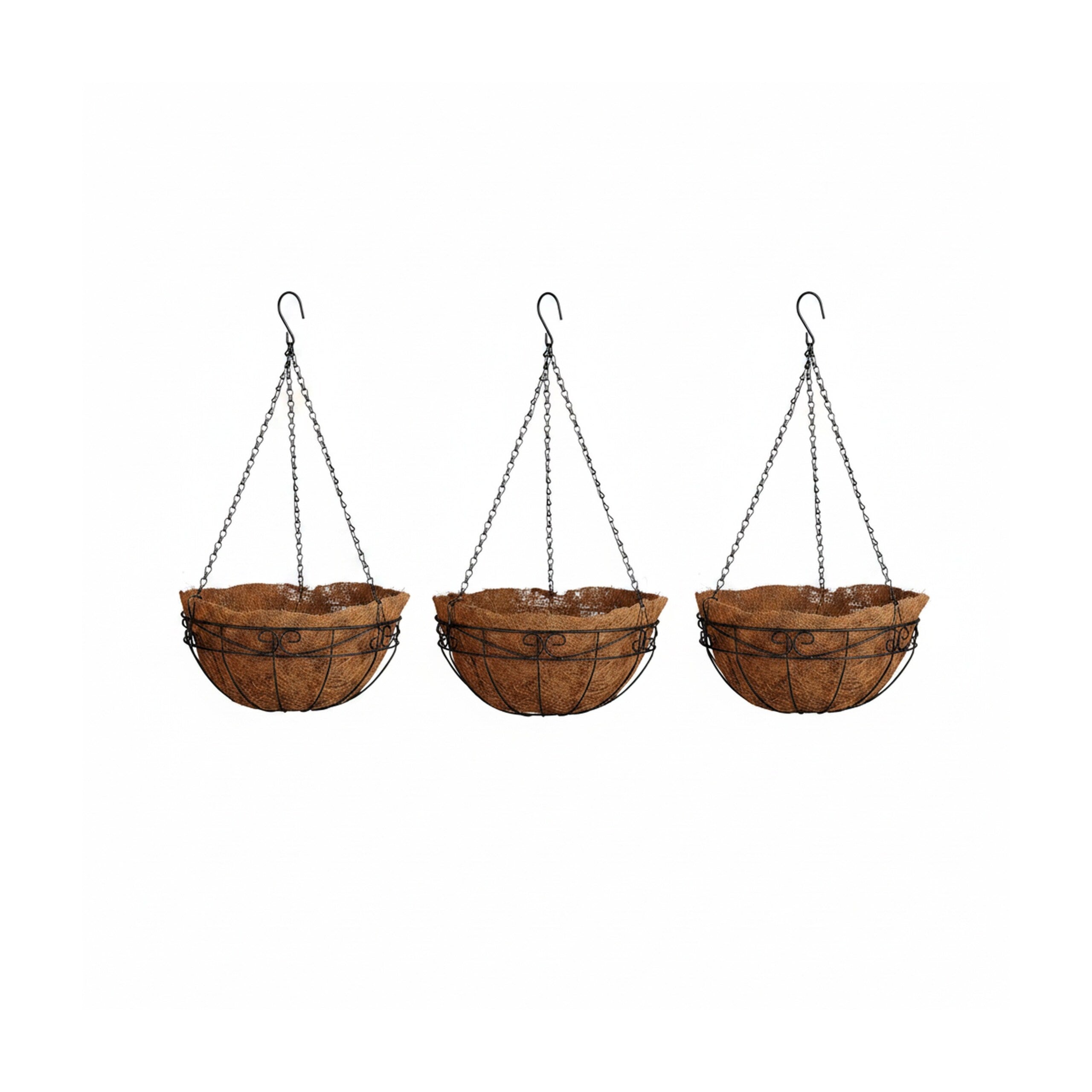 Lot de 3 suspension pour plantes, coco, 33 litres, avec chaîne, pot de 35 cm de diamètre, marron, Relaxdays - 7