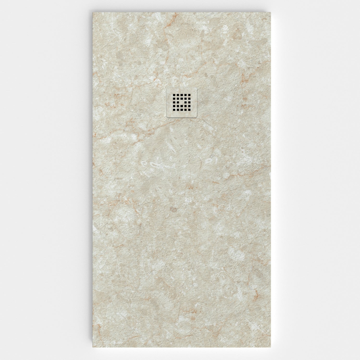Plato Ducha Blanco Efecto Piedra 90x140 Cm-Rejilla Patrón Lineal Negra Mate