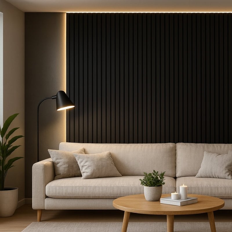 Lot de 4 Panneaux Acoustiques Muraux Bois 240x60x2,2cm - Couleur Noir avec Fond Noir - SILUMEN - 2