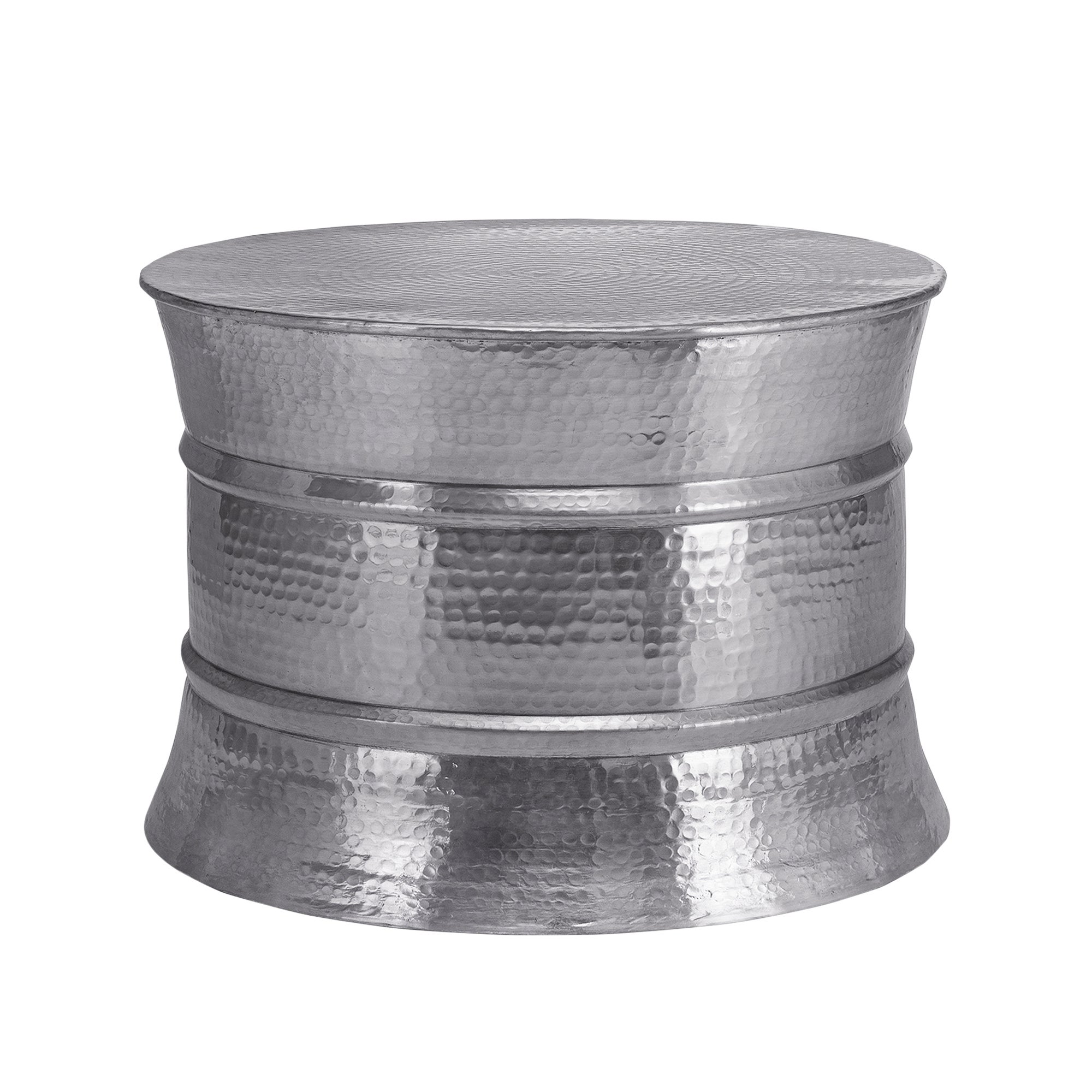 WOMO-DESIGN okrągły stolik kawowy ø62 x 33 cm srebrny z aluminium ręcznie wykonany młotkowana powierzchnia styl orientalny bębnowy do salonu