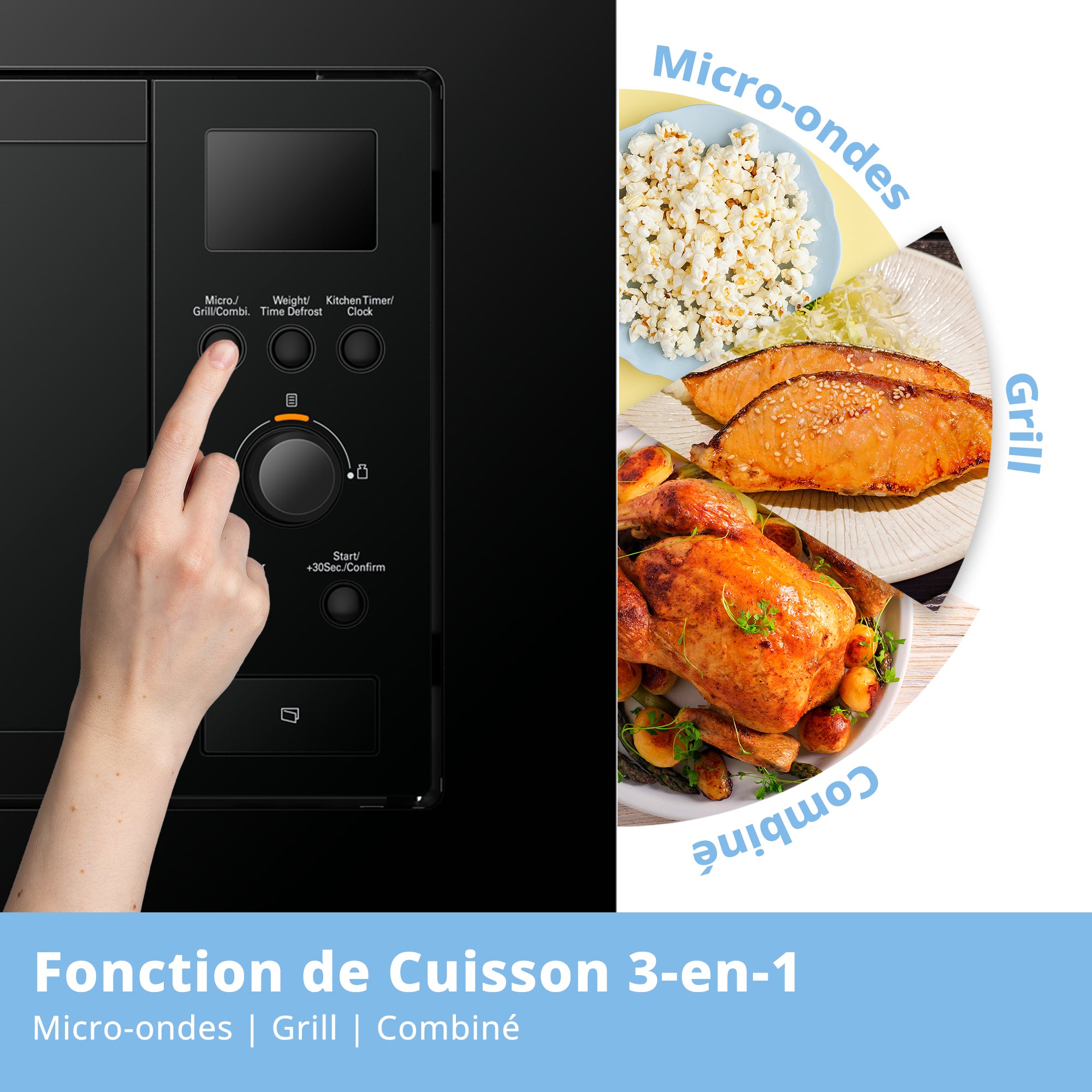 Micro-ondes encastrable COMFEE CBMAG820BJL-BK - 800W - Grill 1000 W - L59,5 x H38,8 x P34,35 cm- 20L - Noir - 4