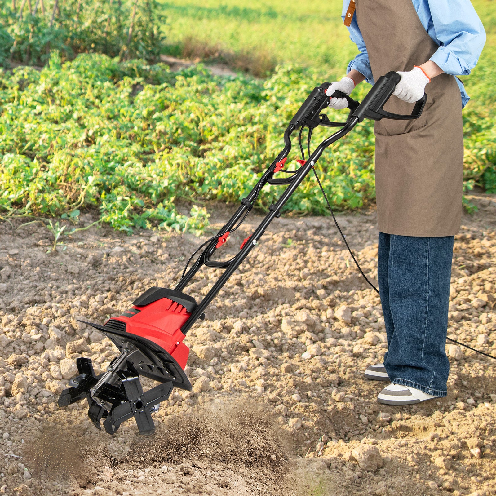 Motozappa Elettrica a Filo, Zappatrice da Giardino con Manico Ergonomico e Motore Forte, Motocoltivatore Pieghevole per Scavare Terreno del Prato (36, - 8