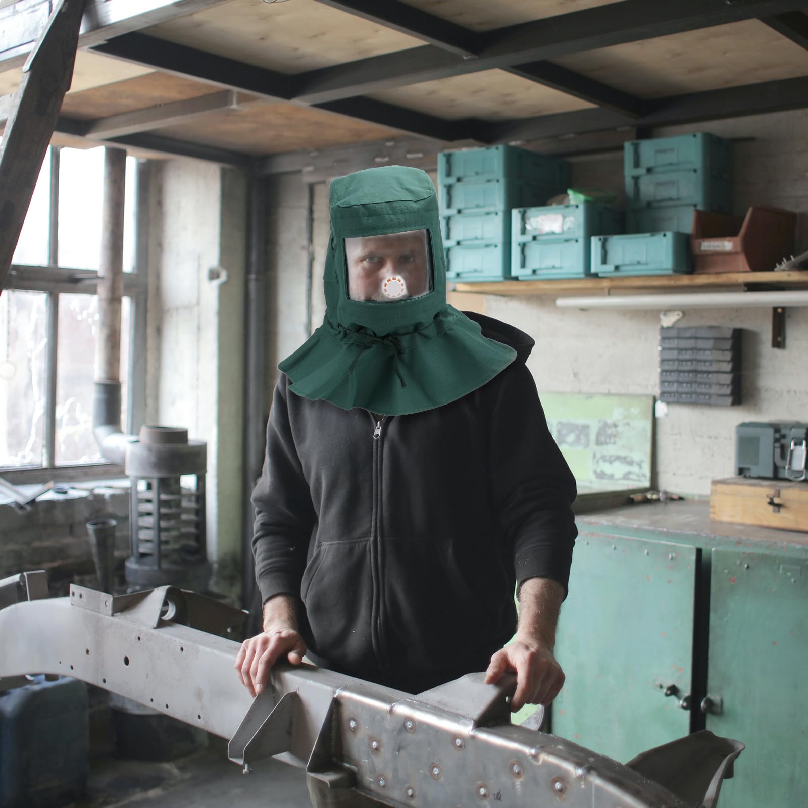 écran Facial Protecteur Cagoule sablage Masque intégral poussière matières dangereuses Sable dynamitage Chapeau ponçage Peinture en aérosol Couvrir - 9