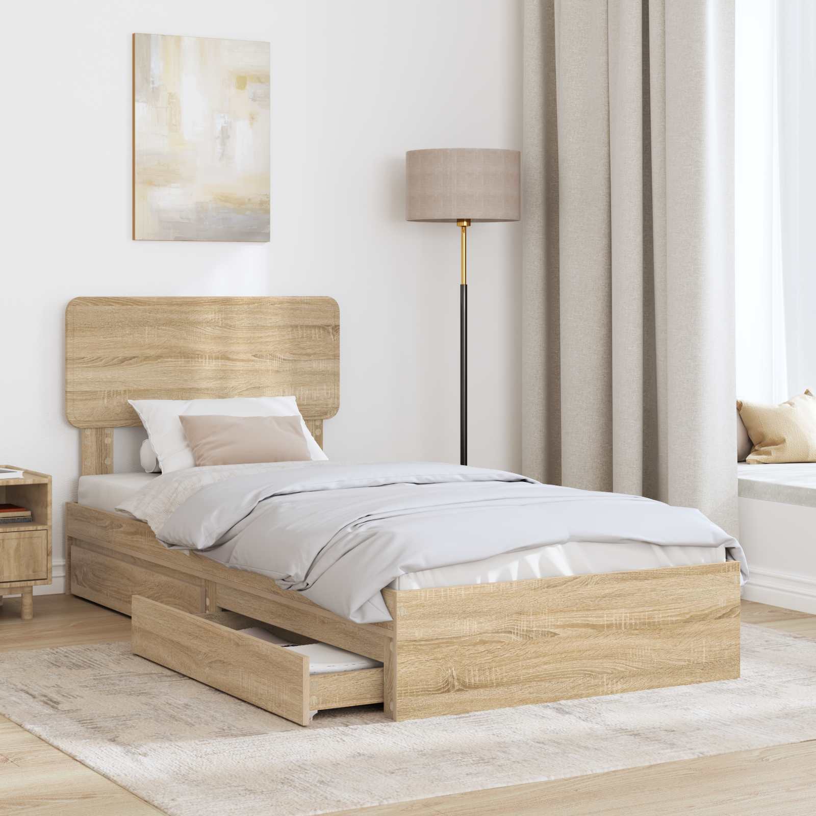 Lit de rangement chêne 75 x 190 cm panneau de bois - 3
