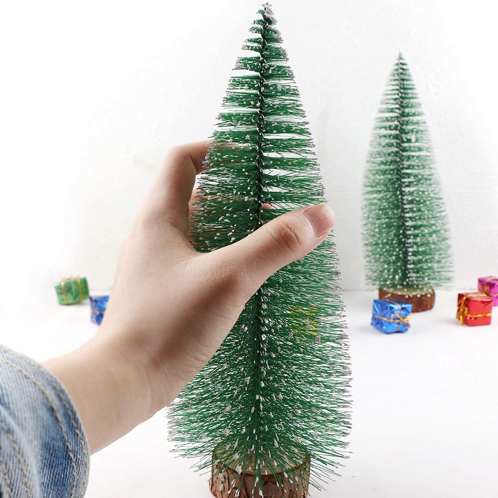 Mini pins de Noël, 4 arbres en sisal givré avec base en bois, arbres de Noël de table pour la décoration de la maison (vert) - 3