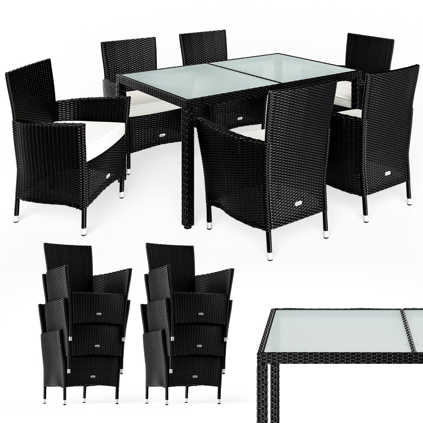 Salon de jardin en polyrotin noir crème Ensemble de jardin 6 personnes Ensemble table et chaises avec coussins - 2