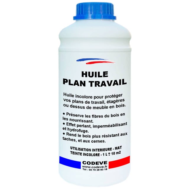 Huile Plan De Travail - 1 L - Codeve Bois - Pour L'entretien D'un Plan De Travail En Bois Massif, Stratifié Ou Lamellé.