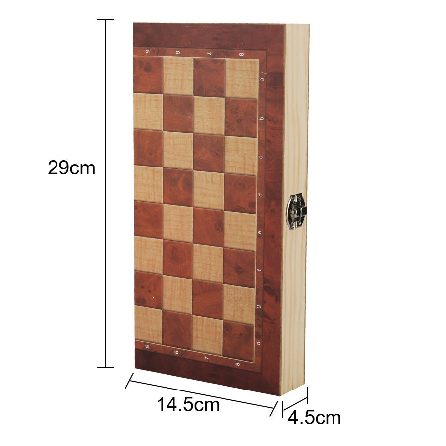 Ensemble d'Échecs en Bois 3 en 1 Dames Backgammon Portable en Bois