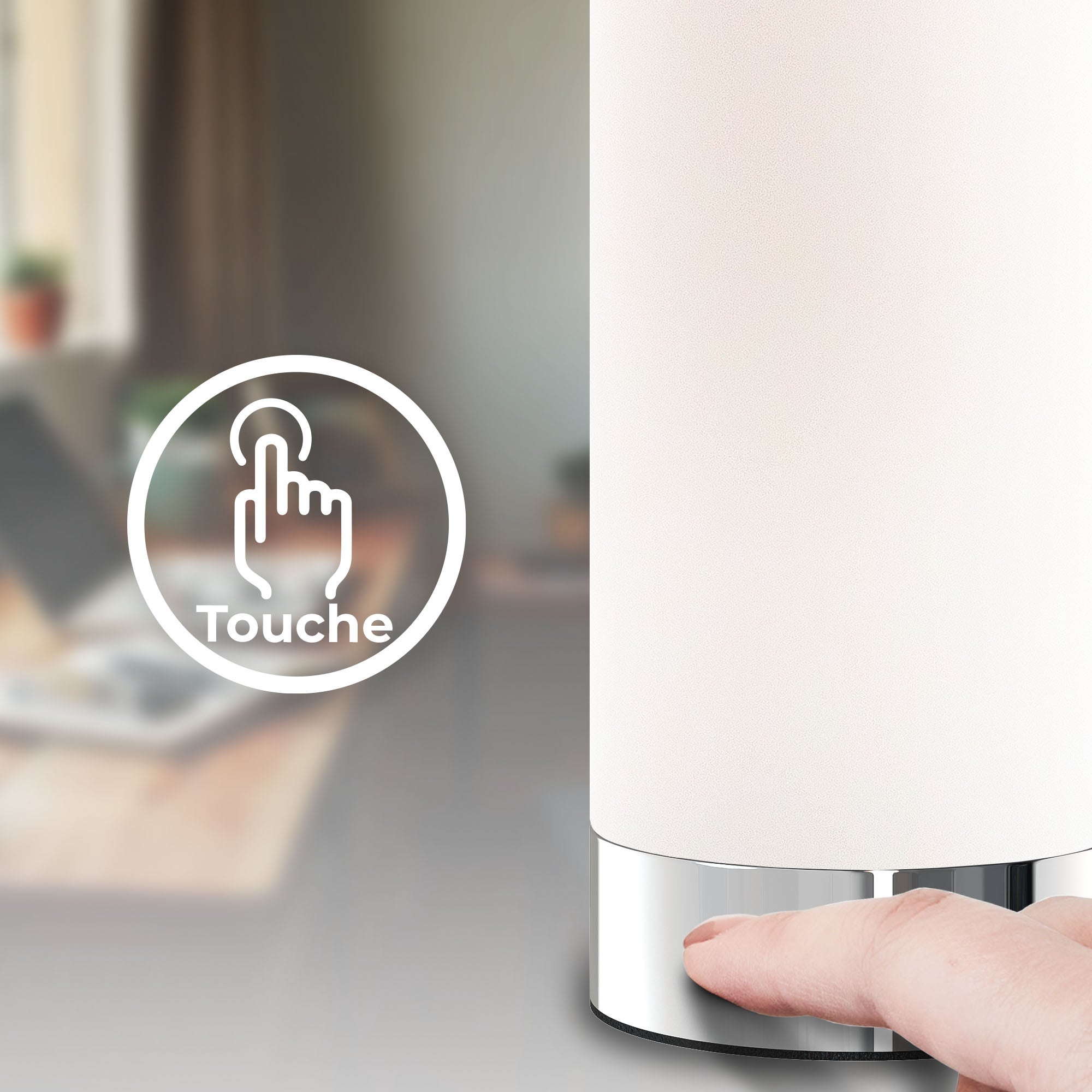 Lampe de table - lumière - Chrome et verre opale blanc - Variateur tactile - niveaux - IP20 - B.K.Licht - 2