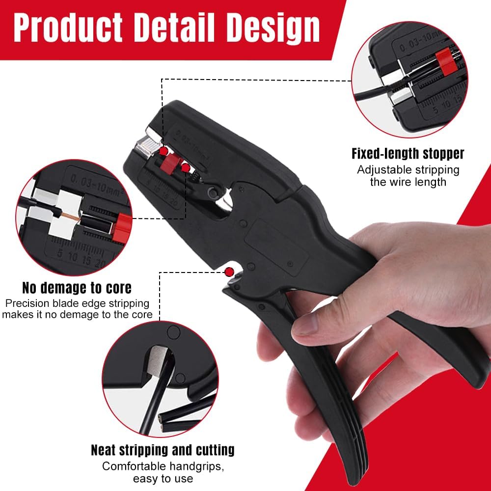 Pince à Dénuder, 2 en 1 Automatique Dénuder Câbles 0.03-10mm² Pince Coupante Pince Electricien Wire Stripper pour Dénuder et Couper le Fil Câbles - 3