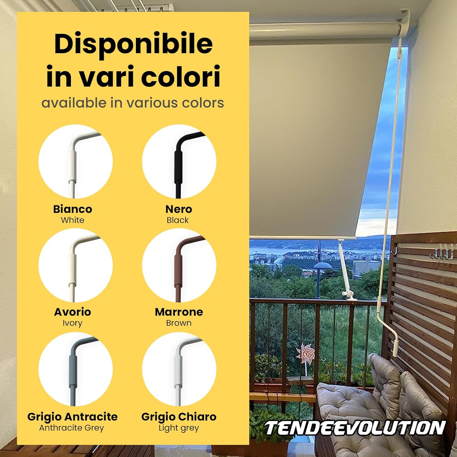 Manovella Per Tenda Da Sole - Asta Bianca Da 150 Cm Con Impugnatura In Plastica - Foto 10
