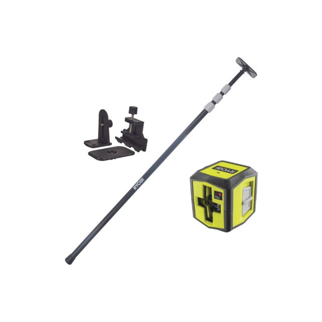 Pack RYOBI Laser croix rouge - 10m de porté - 0,5mm de précision - RBCLLR1 - Canne télescopique - 320cm - RBCLTP1