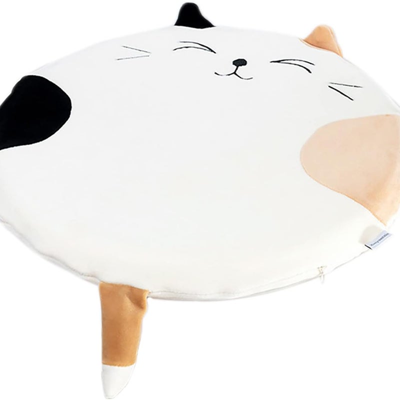 Okrągła pluszowa poduszka w kształcie kota z pianki memory, miękka, antypoślizgowa mata tatami na hoker barowy, poduszka na podłogę, 40 x 40 cm, biała