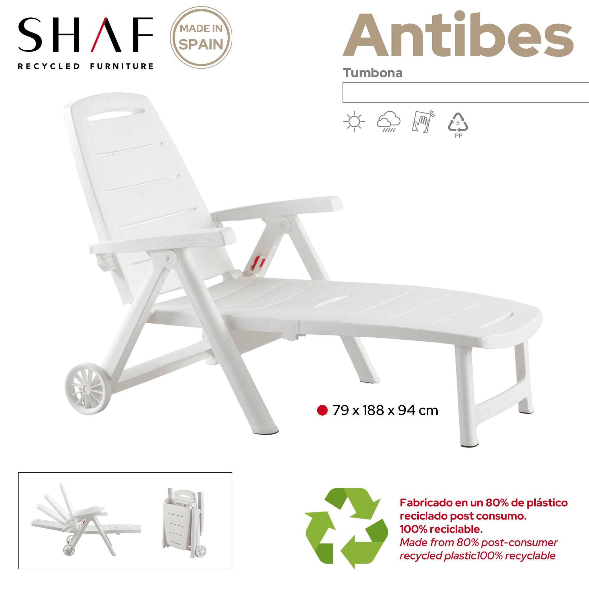Chaise longue de jardin ANTIBES blanche - 6