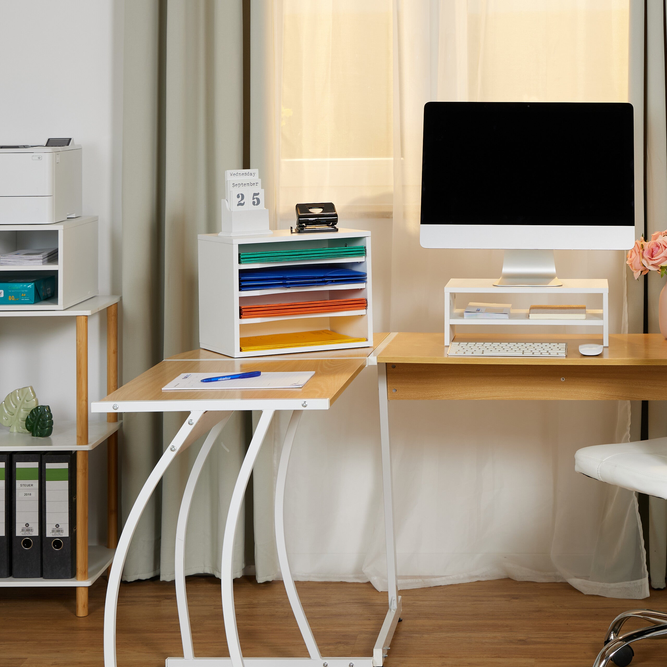 Supporto Monitor Con Ripiano Relaxdays - Base Rialzata Per PC, Organizer, Nero, 28x75.5x20cm - Foto 10
