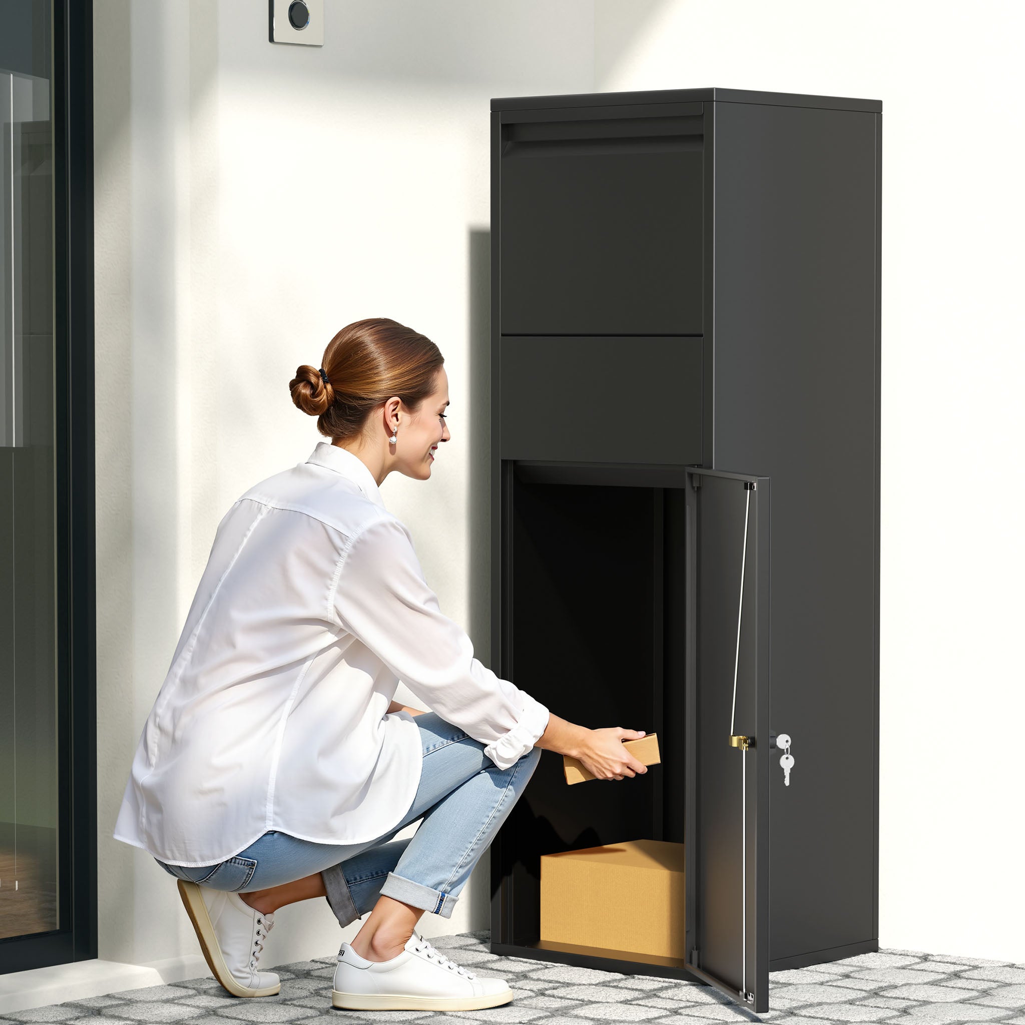 Boîte à colis verrouillable noire 460 x 450 x 1400 mm, Boîte aux lettres sur pied, pour colis Taille S et L, Usage domestique Wiltec - 7