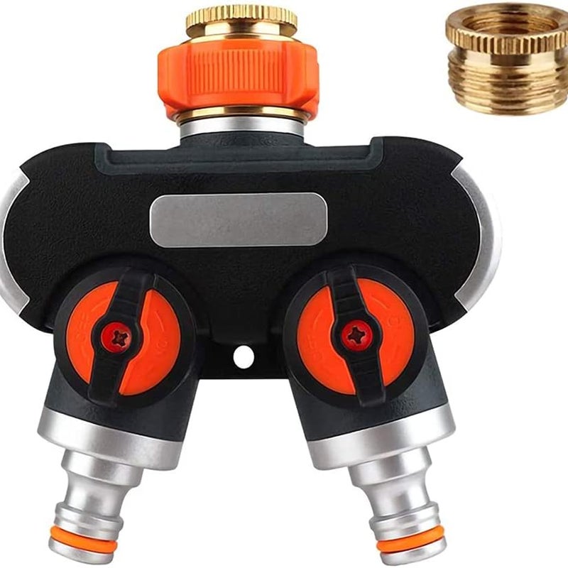 Rozdzielacz 2-drożny – złącze Y 3/4" i 1/2" z adapterem do kranu do nawadniania ogrodu, mycia, zwierząt domowych, regulowany i blokowany prz