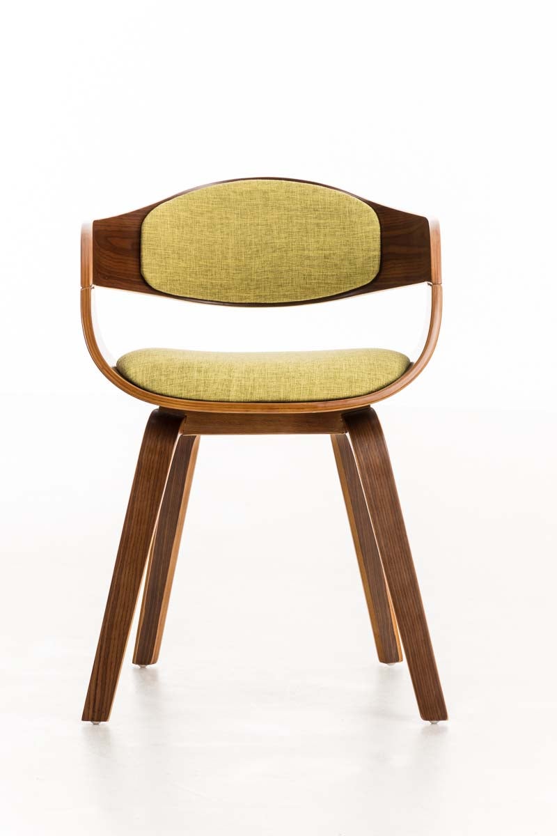 Chaise de bureau sans roulettes visiteur en tissu et bois design retro et confort maximal noyer vert clair BUR10549 - 2