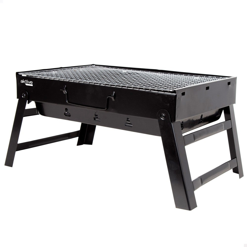 Barbacoa portátil plegable rectangular negra 50x30x23 cm aktive
