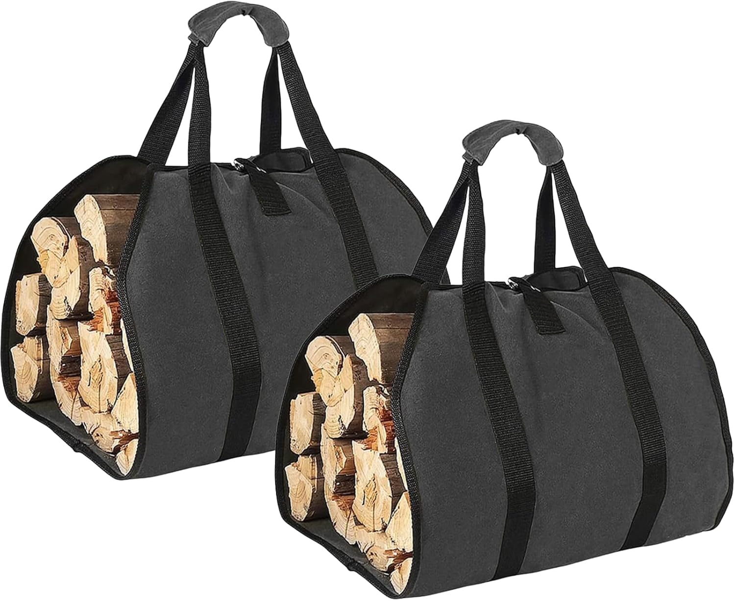 czarne płócienne worki na drewno opałowe, worki o dużej pojemności do przechowywania drewna opałowego.