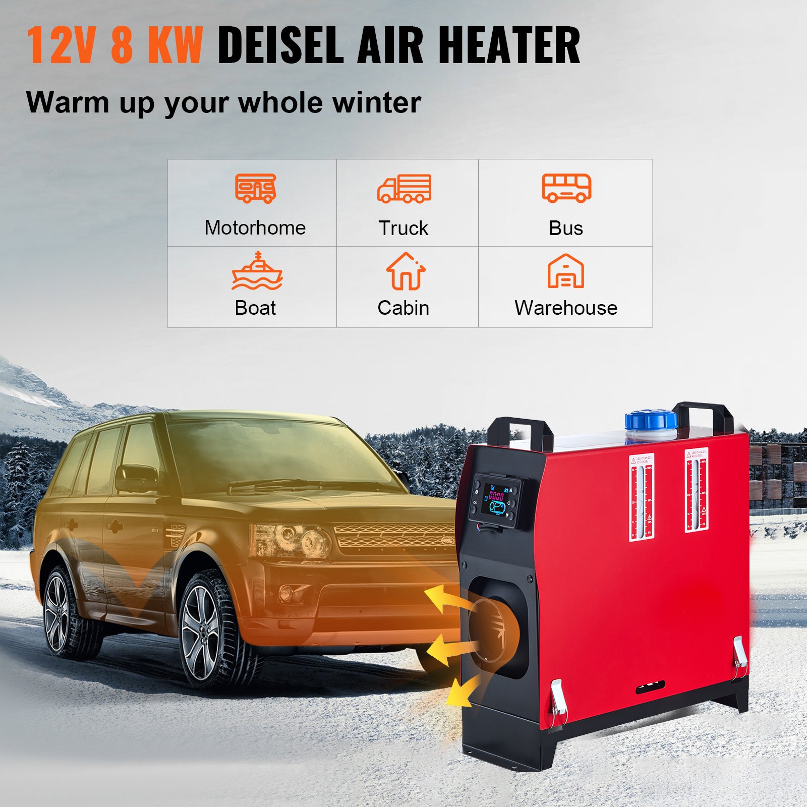 Chauffage diesel tout‑en‑un SucceBuy 12 V 5 kW avec interrupteur LCD et télécommande, chauffage silencieux pour camions, bateaux, caravanes - 2