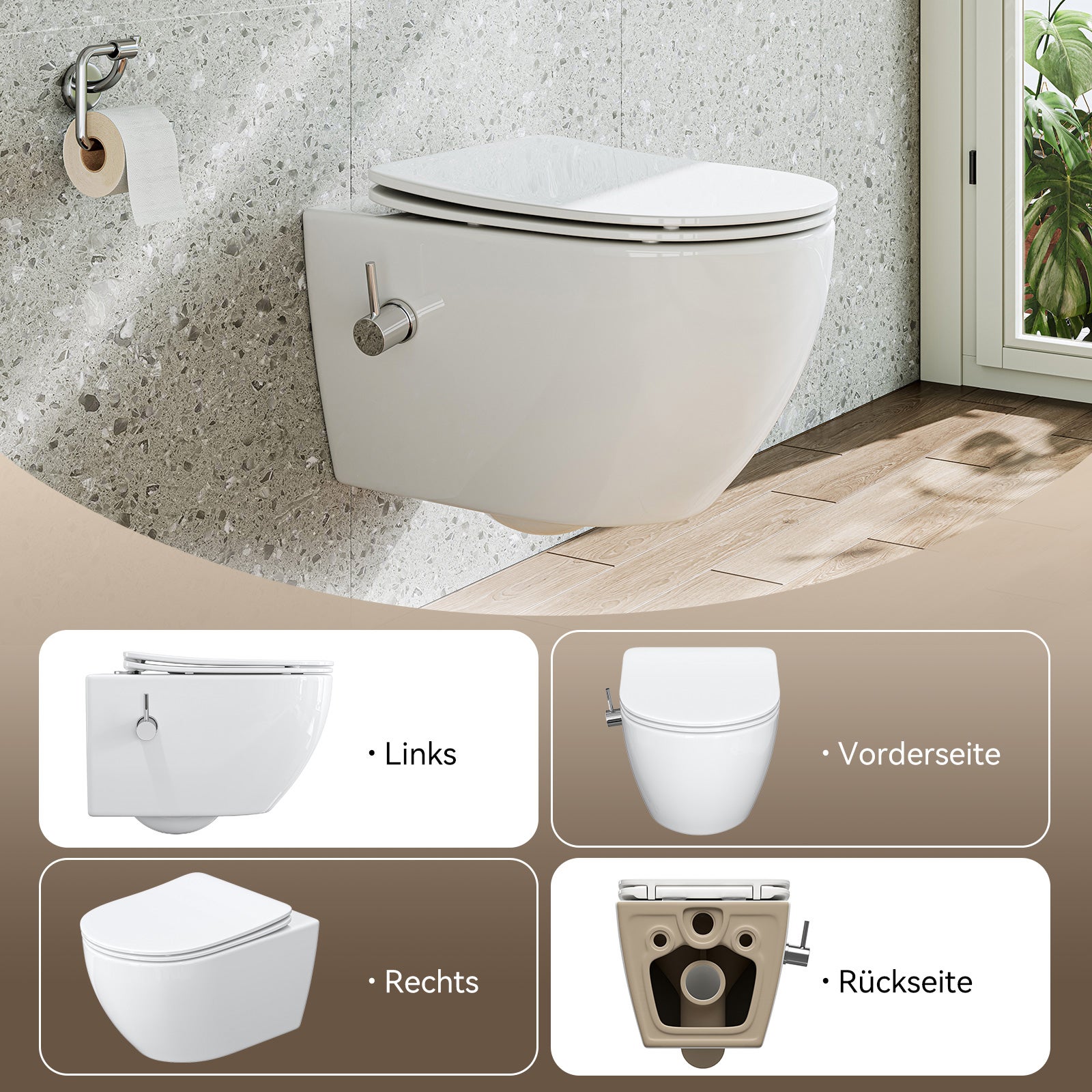 WC de douche Toilette avec buse intégrée, WC suspendu avec fonction bidet, WC Taharet avec nano-revêtement, douche WC avec robinet, 53x36x35 cm HOROW - 10